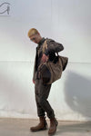 BORIS BIDJAN SABERI Leather and linen stitching travel bag INFANTERY BAG1 F1944+FMM20036